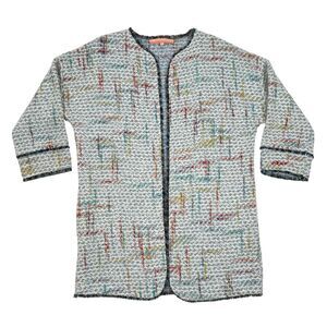 Vilagallo Jacket Womens‎ Medium / EUR 40 Open Front Wool Alpaca Fray Trim Knit